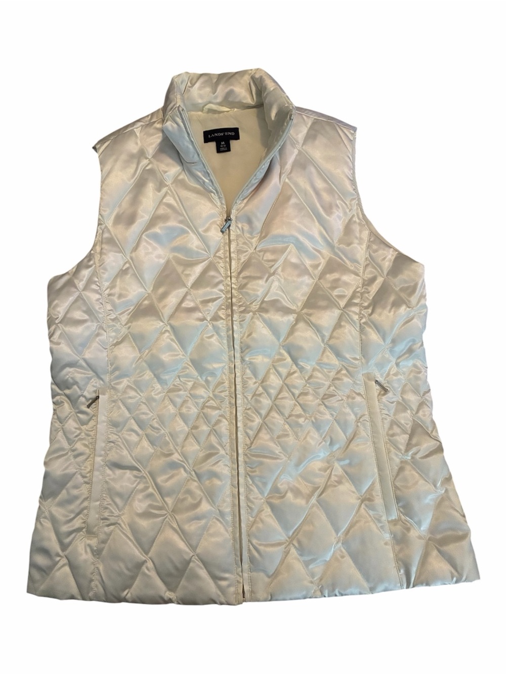 Lands' End Women’s Quilted Diamond Down Puffer Vest White M New